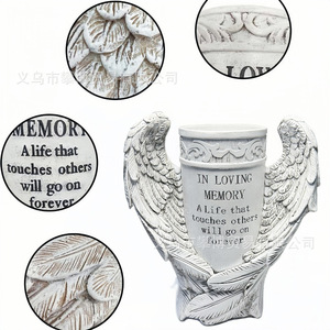 Angel Wings Decorative Vase Resin Cylindrical <b>Memorial</b> Garden Statue Sympathy <b>Gift</b> - Product Image 4
