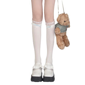 Medias ultrafinas <span class=keywords><strong>de</strong></span> terciopelo con lazo blanco y rosa, estilo JK, con flecos y encaje, para verano, estilo Lolita - Product Image 6