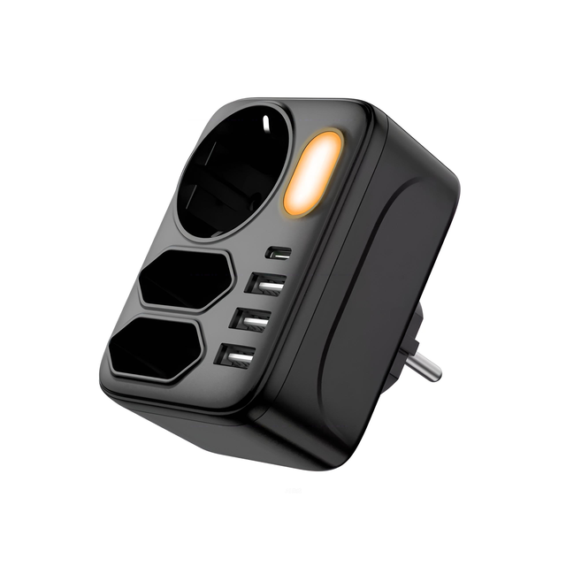EU Plug Portable Wall Socket Power Plug Adapter With Night Light Wall Outlet Extender With 3 USB Ports and 1 USB C Outlet