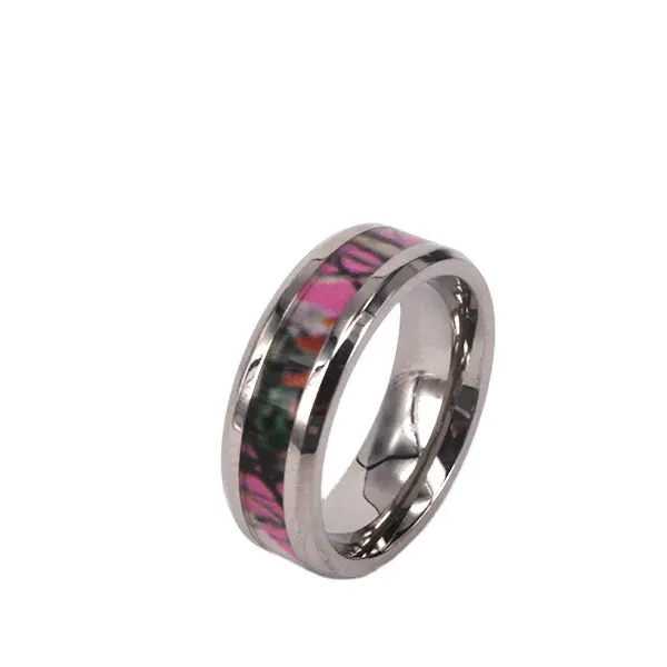 Beautiful Ladies Wedding Band Design Cheap Titanium Wedding Rings, High Quality 6MM Forest & Pink Leaf Camouflage Titanium Ring