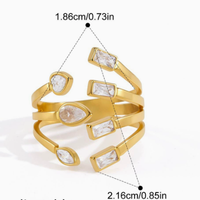 Bague ouverte tendance pour femme en acier inoxydable plaqué or 18 carats à double couche, idéale pour mariage, fiançailles, fête ou cadeau