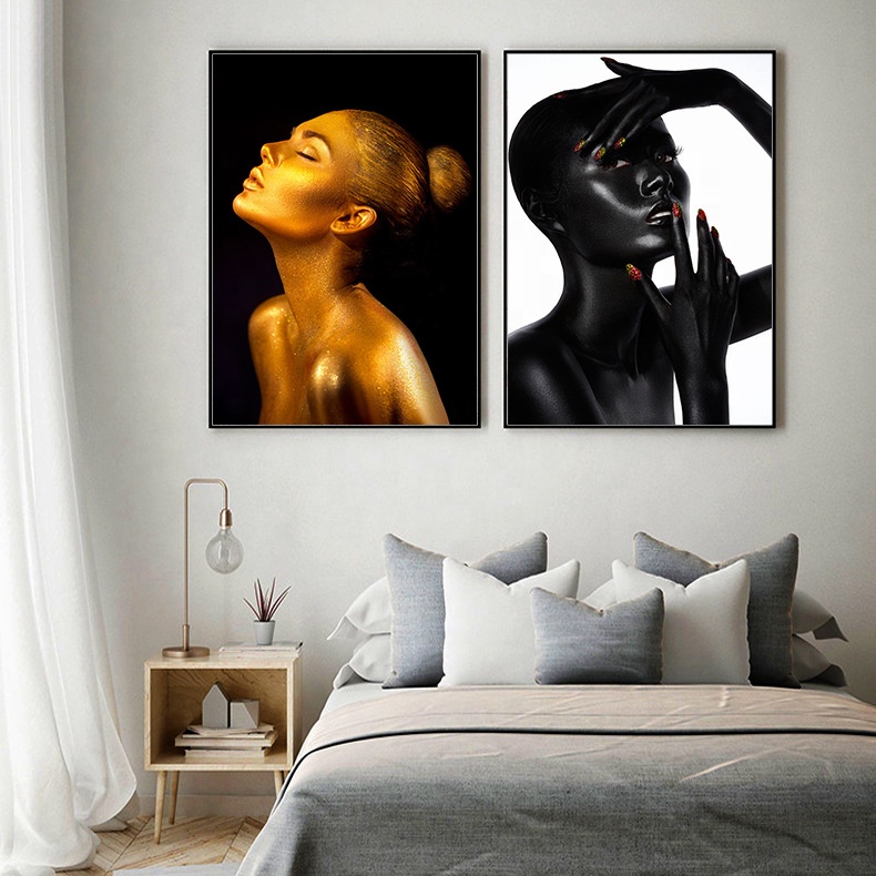 Arte africana donna nera e oro ritratto nudo dipinto su tela stampe immagine scandinava di arte della parete per soggiorno personalizzato