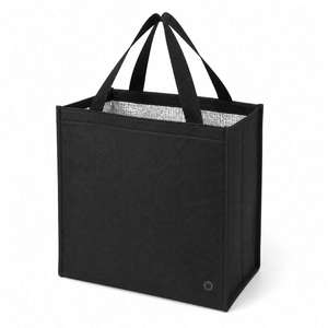 Sac fourre-tout isotherme noir en non-tissé avec doublure argentée et poignées en sangle PP, taille moyenne, pour les courses - Product Image 1