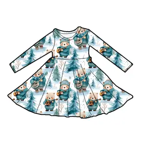 Christmas pandaPrinting T-shirt Skirt Printing Dress Baby Girls Flare Sleeve Milk Silk Girl's T-shirt Dress