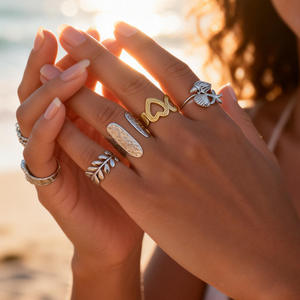 European Style Stainless Steel <b>Rings</b> Heart Leaves Ocean Theme Seashell Design Women's Fashion Jewelry Daily Wear - Product Image 1