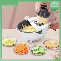 9-in-1 handmatige plastic PP multifunctionele groentesnijder met afdruipbak ronde keukenmandoline voor het raspen van aardappelen