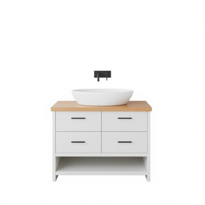 Meuble-lavabo de salle de bain en bois massif brun clair 39,4x15,7 pouces, design minimaliste, sur pied - Product Image 1