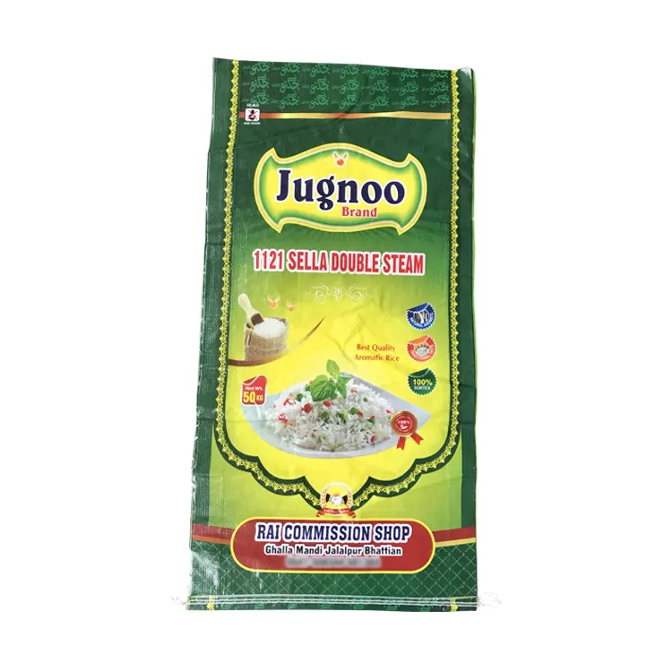 Sacchetto di laminazione tessuto pp 50 libbre sacchetti di plastica intrecciati riso polipropilene colorato logo sacchetto di riso tessuto 50kg
