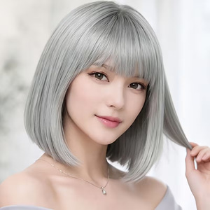 วิกผมบ๊อบสีเทาเงิน <span class=keywords><strong>ทรง</strong></span>ผมตรง วิกผมสังเคราะห์สำหรับผู้หญิง วิกผมสั้น แบบสวม ผลิตด้วยเครื่องจักร สำหรับขายข้ามประ<span class=keywords><strong>เท</strong></span>ศ - Product Image 2