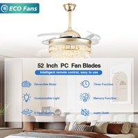 Ventilateur de plafond moderne de 52 pouces avec 4 pales, télécommande par application et interrupteur mural pour les chambres et les salons