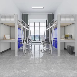 Lit mezzanine d'école avec bureaux et bibliothèque, lits superposés pour dortoirs peu encombrants, lit métallique multifonctionnel avec placard de rangement - Product Image 5