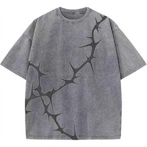 T-shirt streetwear personnalisé en tricot, coupe droite, courte et ample, effet usé, avec lettres, fabriqué en usine à Sialkot - Product Image 1