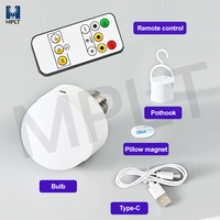 Ampoule LED intelligente rechargeable RGB 5W SMD E26/E27 avec télécommande, crochet magnétique, 3M Type-C, luminaires
