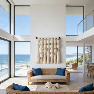 Sculpture <span class=keywords><strong>murale</strong></span> en macramé tressé à plusieurs niveaux en ivoire, décoration tissée de style méditerranéen côtier, <span class=keywords><strong>pour</strong></span> des chambres à coucher au bord de la plage sereines - Product Image 2