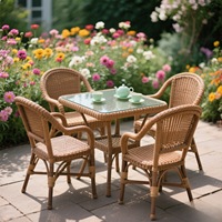 Dossier confortable tissé loisirs pour cour balcon moderne trois pièces chaise en rotin extérieur et petite Table basse ensemble