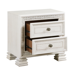 Classic Luxury Pearl White Nightstand 2 Drawers Wooden Bedroom Furniture <b>Dart</b> Molding Design - Product Image 4
