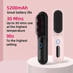 Factory Sale Mch Rechargeable Negative Ion 5200mah Electric Cordless Wireless Hair Straightener Brush For Curly Hair