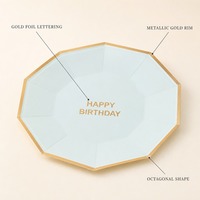 Assiettes en papier Joyeux Anniversaire, dorées, octogonales, jetables, pour la table de fête