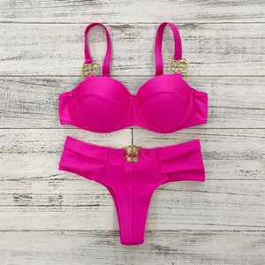 定制夏季沙滩新款纯色三角女式比基尼两件套泳衣高品质性感泳衣