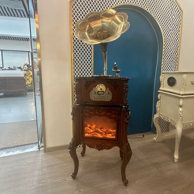American-style Vintage Phonograph Radio Vinyl Record Player Wood & Metal Old-fashioned Decor Birthday Gift Big Speaker Sound