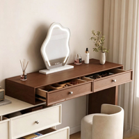 Commode et coiffeuse en bois massif couleur noyer pour chambre à coucher : style minimaliste, moderne, scandinave, tons crème