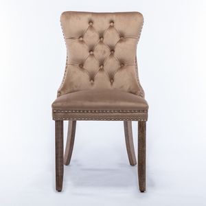 Silla de Comedor Moderna con Tapizado de Terciopelo de la Colección Db Nikki, Patas de Madera Maciza, Adorno de Tachuelas - Product Image 4