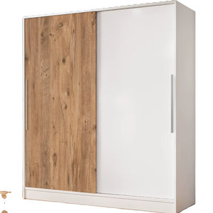Armoire coulissante moderne Zambak 160 cm en pin blanc pour petites chambres, 11 étagères, 2 armoires de rangement autoportantes pour chambre à coucher - Product Image 1