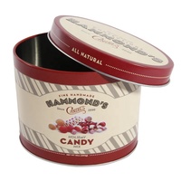 Lata Redonda Vintage a Rayas para Dulces, Envase Retro de Hojalata Roja de Grado Alimenticio para Galletas y Dulces Navideños, con Opción de Marca Personalizada