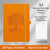 A5 Hardcover-Notizbuch mit Gummiband, Orange, liniert, farbige Innenseiten
