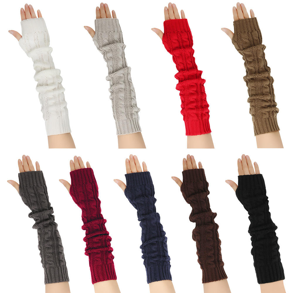 Women's Winter Warm Knitted Arm Warmer Gloves Mittens Long
