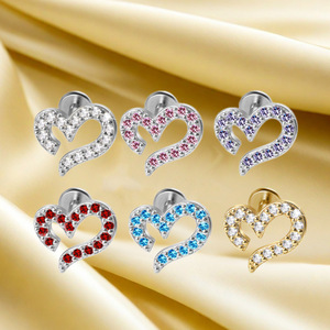 <b>Titanium</b> Alloy Heart Shape Ear Studs With Crystal Inlay For Ear Cartilage Piercing Gift Jewelry ASTM F136 - Product Image 3