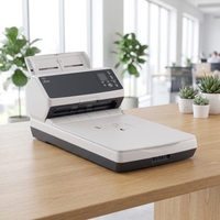 Scanner combiné à plat A4 FI-8270 avec ADF, 70 ppm, 140 ipm, double CIS couleur CCD, 600 dpi, USB 3.2, Gigabit Ethernet, rapide et fiable