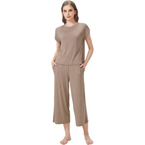 Ensemble de pyjama capri pour femme, vente en gros OEM, manches courtes, vêtements de nuit 2 pièces, loungewear en viscose de bambou, ensembles de pyjamas, loungewear pour femme - Product Image 1