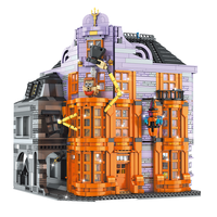 Ensemble de blocs de construction Magasin de blagues magiques : Modèle de magasin d'articles magiques avec figurine de sorcier et hibou – Cadeau d'architecture DIY