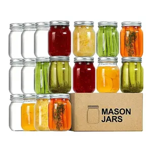 Glass Mason Storage Jars 5oz 8oz 12oz 16oz 33oz Mason Jar Wide Mouth Glass Jar With Airtight Metal Lid