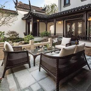 Conjunto de Muebles de Jardín de Mimbre Estilo Chino, 4 Plazas, Resistente a la Intemperie, Combinación de Sofá para Patio - Product Image 4