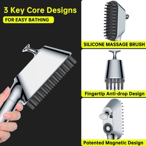 Cabezal de Ducha para Mascotas Cromado en ABS con Cepillo de Masaje de Silicona, Control de Flujo Múltiple para el Aseo de Perros y Gatos, Uso Doméstico - Product Image 4
