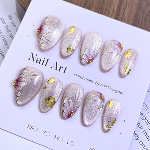 <span class=keywords><strong>Uñas</strong></span> Postizas 100% Hechas a Mano, Diseño <span class=keywords><strong>de</strong></span> Ojo <span class=keywords><strong>de</strong></span> Gato Rosa, Lámina Dorada Floral, Arte <span class=keywords><strong>de</strong></span> <span class=keywords><strong>Uñas</strong></span> Pintado a Mano, Juego <span class=keywords><strong>de</strong></span> <span class=keywords><strong>Uñas</strong></span> Personalizado - Product Image 1