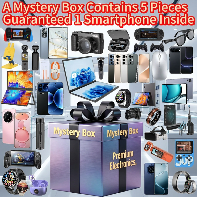 Guaranteed Smartphone Inside 5 Pieces Mystery Box Tech Gadgets With Laptop Smart TV Box Earbuds Action Camera Random