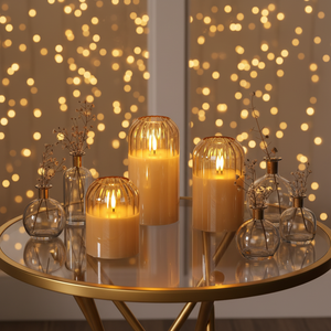Bougie pilier en cire de paraffine <span class=keywords><strong>à</strong></span> LED 3D effet flamme blanc chaud, télécommandée et fonctionnant sur <span class=keywords><strong>piles</strong></span>, de la marque Matti's Gold, pour les mariages - Product Image 1