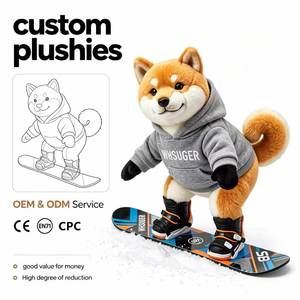 Peluche chien Shiba personnalisée en usine, mascotte <span class=keywords><strong>de</strong></span> sport d'hiver, avec sweat à capuche gris et bottes <span class=keywords><strong>de</strong></span> snowboard, mascotte personnalisée pour événement <span class=keywords><strong>de</strong></span> <span class=keywords><strong>ski</strong></span> - Product Image 1