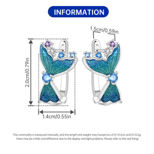 Pendientes de aro con forma de cola de pez en color azul cobre blanco que no se desvanecen, accesorios de fiesta para mujer - Product Image 2