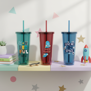 Gobelet de voyage personnalisé 720 ml en plastique écologique sans BPA à double paroi avec couvercle, paille et infuseur à thé, qualité alimentaire - Product Image 6