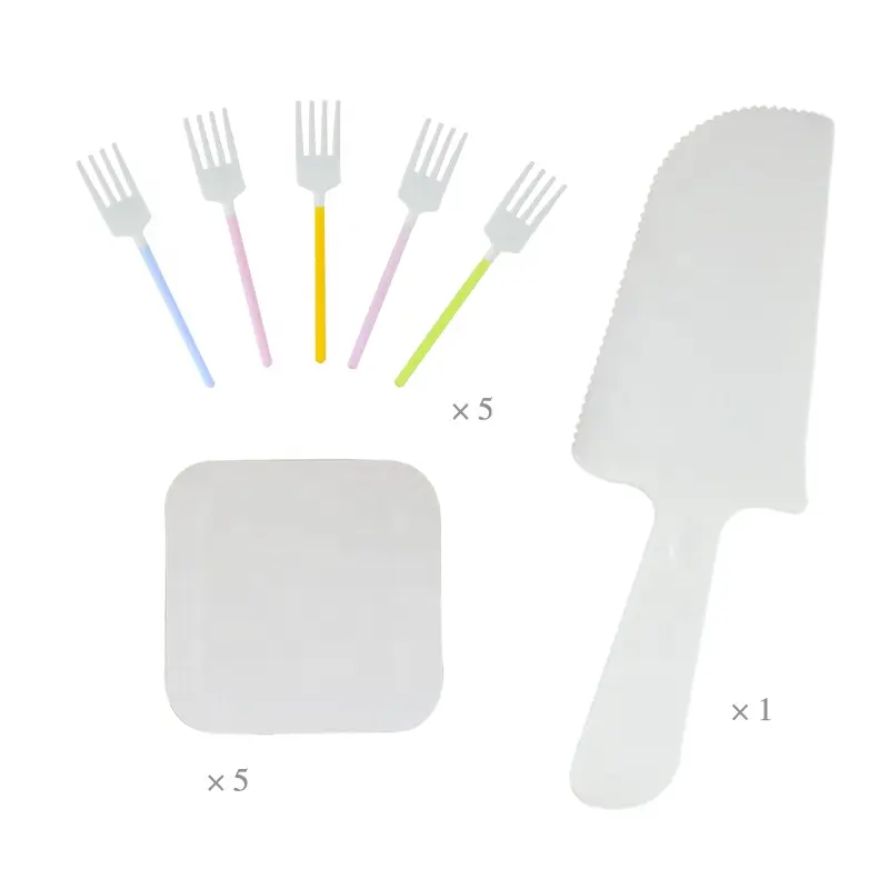 11 PCS Bag Paper China Wholesaler Disposable Cake Tableware Set Paper Plate Forks and Knife Dinner Set