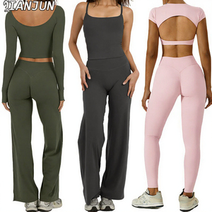 High Quality Women Yoga Workout Fitness 10 Piece Solid High Elastic Breathable Quick Dry Outdoor Exercise Yoga Set Waist Active - Product Image 3