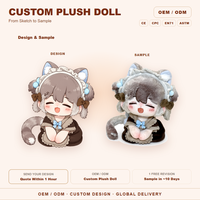 Poupée en peluche personnalisée en coton, chat gris avec capuche à oreilles, robe marron, chaton assis, objet de collection, vente en gros