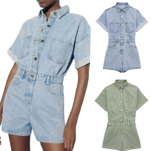 Femmes été nouveau Street Wear Sexy jean body <span class=keywords><strong>combishort</strong></span> dames Sexy à manches courtes une pièce élégant Denim combinaison - Product Image 1