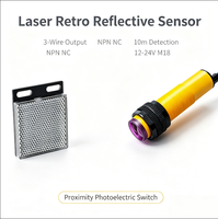 Interrupteur photoélectrique rétro-réfléchissant laser M18, 3 fils NPN NC, distance de détection 10 m, 12-24 V, capteur de proximité industriel