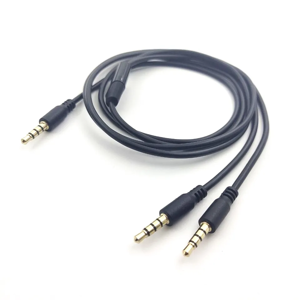 1 Male to 2 Male 4 poles 3.5mm jack to dual 3.5mm trrs 4-poles mic audio splitter cable For two phone live streaming sound card