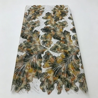 Nouveau Stock Tissu Velours Dentelle Française Broderie Lourde de Perles et Paillettes Écologique 100% Polyester Autocollant de Positionnement Très Vendu